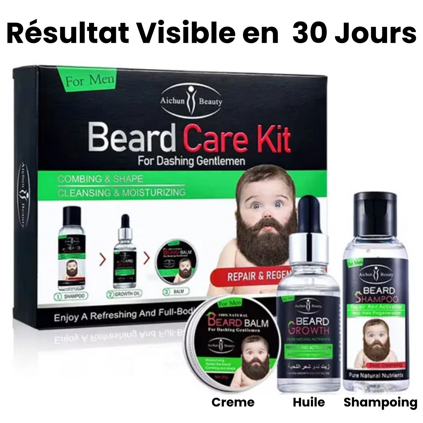 Kit de Croissance pour Barbe – Huile, Crème & Shampoing