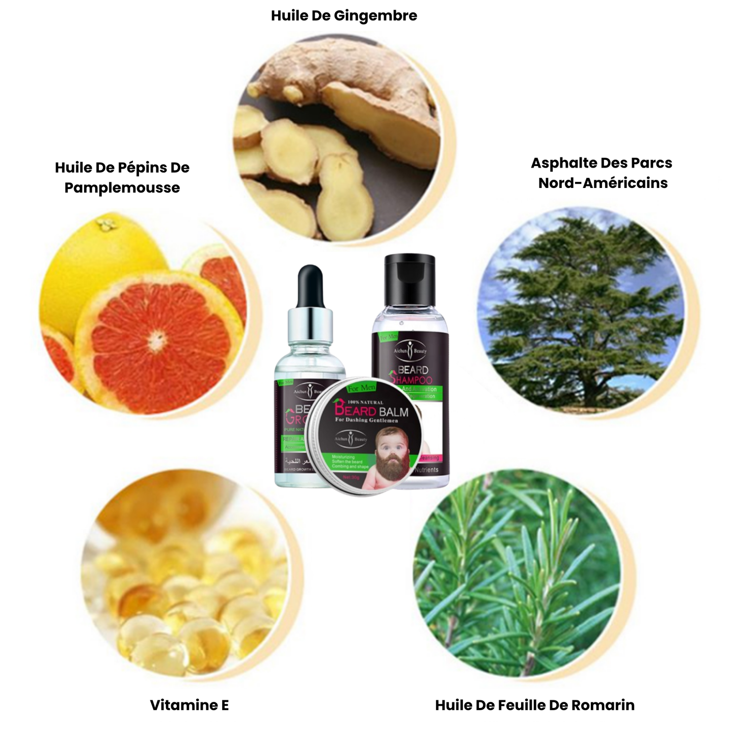Kit de Croissance pour Barbe – Huile, Crème & Shampoing
