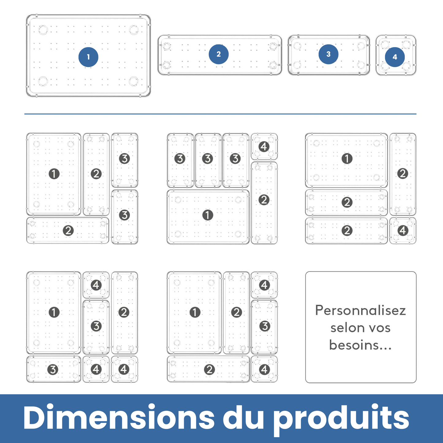 25 pièces bacs de rangement pour tiroirs